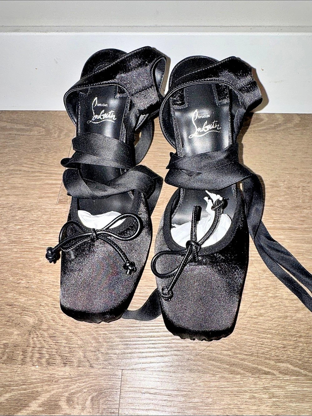 Christian Louboutin Cassia Lace Up 100 mm Black Heels